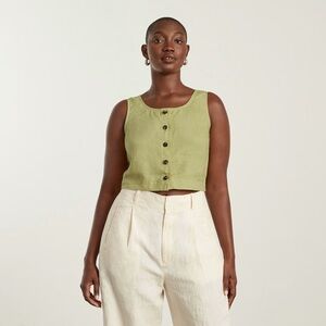 Everlane The Linen Button-Front Crop Tank size 8 color Leek